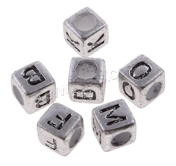 Acrylic Alphabet Beads, Cube, antique silver color plated, mixed pattern & different size for choice & with letter pattern, Sold By Bag