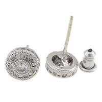 Befestiger Zirkonia Messing Ohrring, flache Runde, Platinfarbe platiniert, Micro pave Zirkonia, 8mm, 15mm, 0.7mm, verkauft von Paar