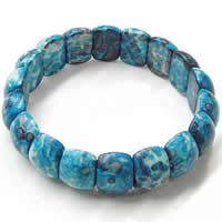 Pulseras de piedra flor de lluvia, Piedra de Flor de LLuvia, con Hilo elástico, sintético, azul, 16x11x8mm, longitud:aproximado 7.5 Inch, aproximado 17PCs/Sarta, Vendido por Sarta