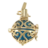 Bola pendentif boule, laiton, avec Oeil de chat, Rond, Placage de couleur d'or, plaqué de haute qualité et non décoloré & creux, plus de couleurs à choisir 16mm Environ Vendu par PC