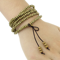 Bracelets en bois, avec fil élastique & alliage de zinc, Placage de couleur d'or, bracelet perlé & 5 brins, protéger l'environnement, sans nickel, plomb et cadmium  4-5mm Environ 34 pouce, Vendu par brin