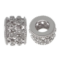 Cubic Zirconia Micro Pave Brass Beads, Drum, platinum plated, micro pave cubic zirconia & hollow Approx 6mm 