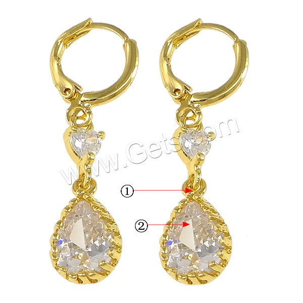 Huggie Hoop Drop Earring, Brass, Teardrop, plated, with cubic zirconia & faceted, more colors for choice, 8x13.5x4.5mm, 5x10x3mm, 34mm, Sold By Pair