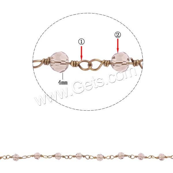 Cristal Cadena de cuentas, con metal, chapado, hecho a mano & facetas, más colores para la opción, 4mm, Vendido por m