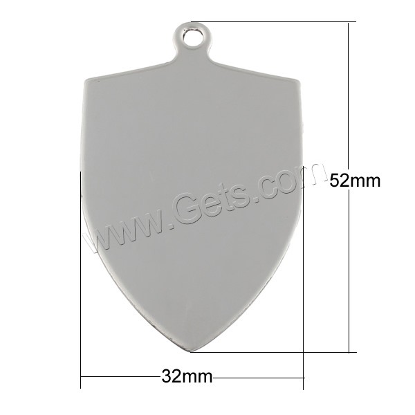 Stainless Steel Tag Charm, Shield, hand polished, laser pattern & Customized, original color, 32x52x1mm, Hole:Approx 3mm, Sold By PC