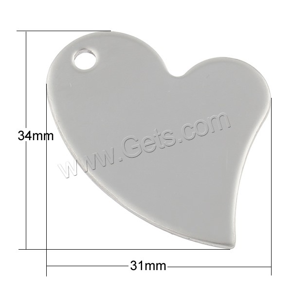 Stainless Steel Tag Charm, Heart, hand polished, laser pattern & Customized, original color, 31x34x1.5mm, Hole:Approx 3mm, Sold By PC