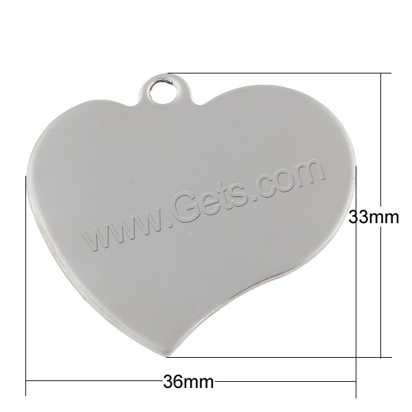 Stainless Steel Tag Charm, Heart, hand polished, laser pattern & Customized, original color, 36x33x1mm, Hole:Approx 3mm, Sold By PC