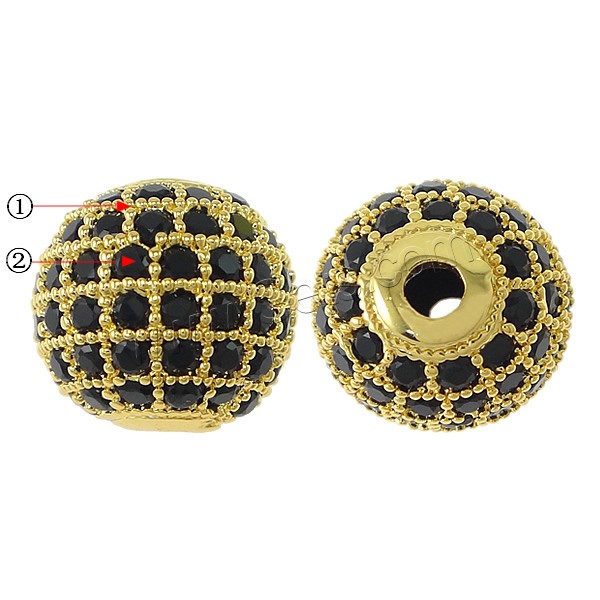 Cubic Zirconia Micro Pave Brass Beads, Round, plated, micro pave 42 pcs cubic zirconia, more colors for choice, 6mm, Hole:Approx 1.5mm, Sold By PC