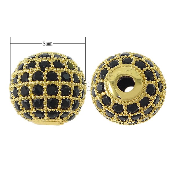 Cubic Zirconia Micro Pave Brass Beads, Round, plated, micro pave 68 pcs cubic zirconia, more colors for choice, 8mm, Hole:Approx 2mm, Sold By PC