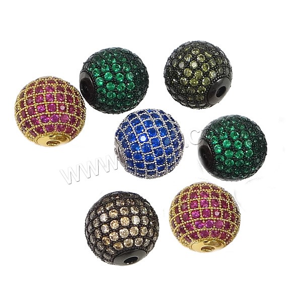 Cuentas Zirconia micro pavimenta cúbicos, metal, Esférico, chapado, Micro pavé con 68 zirconia cúbica, más colores para la opción, 8mm, agujero:aproximado 2mm, Vendido por UD