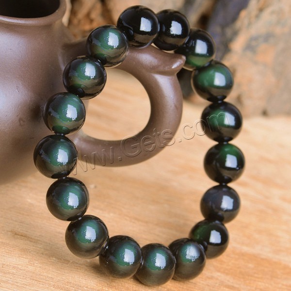 Schwarzer Obsidian -Armband, rund, natürlich, verschiedene Größen vorhanden, verkauft von Strang