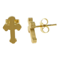 Stainless Steel Stud Earring, Cross, plated 