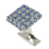 Brass Cufflinks, Square, platinum color plated, with rhinestone, nickel, lead & cadmium free  20mm 