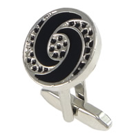 Brass Cufflinks, Flat Round, platinum color plated, enamel, nickel, lead & cadmium free 20mm 