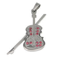 Rhinestone Stainless Steel Pendants, with Rhinestone, Guitar, with rhinestone, original color Approx 