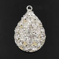 Rhinestone Brass Pendants, Teardrop, plated, with rhinestone & hollow Approx 2mm 