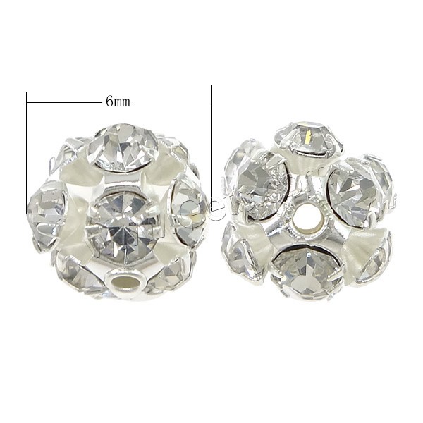 Bola Rhinestone Spacer, metal, Esférico, chapado, con diamantes de imitación de Mideast & hueco, más colores para la opción, Grado A, 6mm, agujero:aproximado 1mm, 100PCs/Bolsa, Vendido por Bolsa