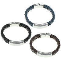 Bracelets de cuir de vachette, cuir de peau de vache, avec acier inoxydable, plus de couleurs à choisir, 12mm  Environ 8.5 pouce, Vendu par brin