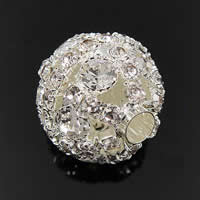 Boule strass Spacer, laiton, Rond, Placage, sans filetage & avec strass & creux, plus de couleurs à choisir, 19mm Environ 4.5mm, Vendu par PC