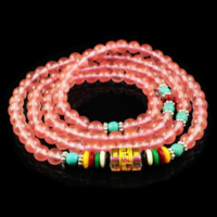 108 perles de Mala, rouge de cerise, avec turquoise synthétique & cristal & verre & plastique & alliage de zinc, Placage de couleur platine, longueur différente pour le choix & bijoux bouddhiste & normes différentes pour le choix & or accentué Vendu par brin