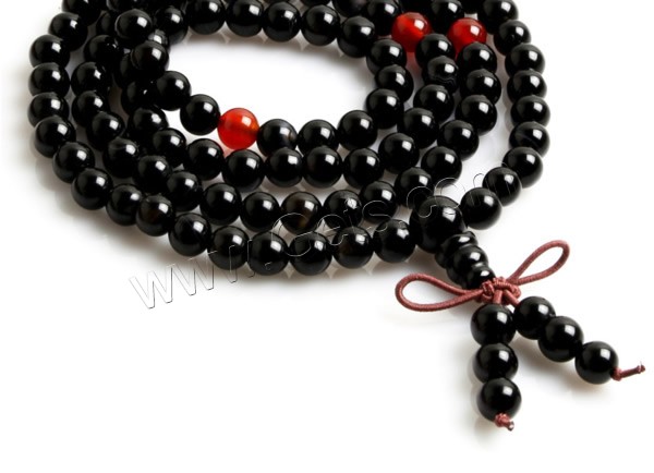 108 perles de Mala, agate noire, avec cordon élastique en nylon & agate rouge, longueur différente pour le choix & bijoux bouddhiste & normes différentes pour le choix, 108PC/brin, Vendu par brin