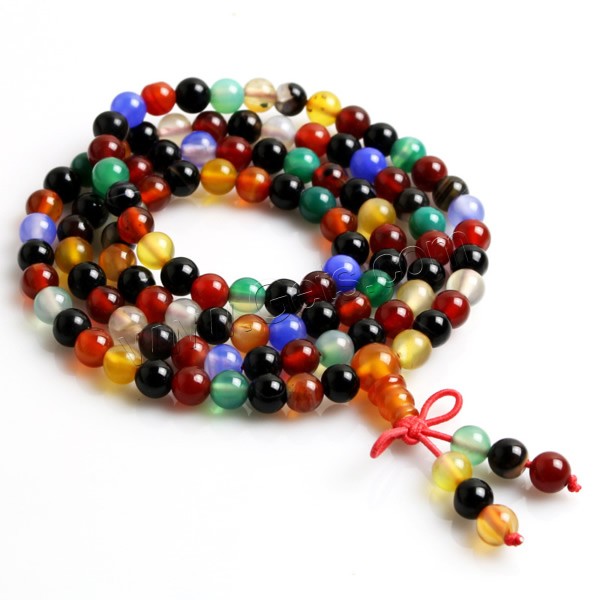 108 Perlen Mala, Regenbogen Achat, mit elastische Nylonschnur, unterschiedliche Länge der Wahl & buddhistischer Schmuck & verschiedene Größen vorhanden, 108PCs/Strang, verkauft von Strang