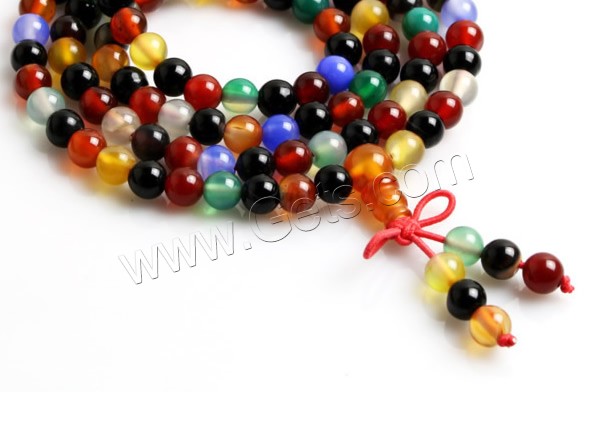 108 Abalorios Mala, Ágata de arco irís, con Cuerda elástica de nylon, longitud diferente para la opción & La joyería budista & diverso tamaño para la opción, 108PCs/Sarta, Vendido por Sarta