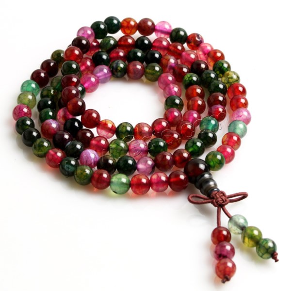 108 perles de Mala, Tourmaline Couleur Agate, avec cordon élastique en nylon, longueur différente pour le choix & bijoux bouddhiste & normes différentes pour le choix, 108PC/brin, Vendu par brin