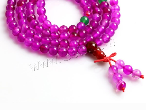 108 Abalorios Mala, Ágata rosada, con Cuerda elástica de nylon & Ágata verde & Ágata roja, longitud diferente para la opción & La joyería budista & diverso tamaño para la opción, 108PCs/Sarta, Vendido por Sarta