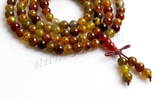 108 Perlen Mala, Drachenvenen Achat, mit elastische Nylonschnur, unterschiedliche Länge der Wahl & buddhistischer Schmuck & verschiedene Größen vorhanden, Bräune, 108PCs/Strang, verkauft von Strang