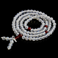 108 Abalorios Mala, Ágata blanca, con Cuerda elástica de nylon & Ágata roja, La joyería budista, 6mm, longitud:aproximado 26 Inch, 108PCs/Sarta, Vendido por Sarta