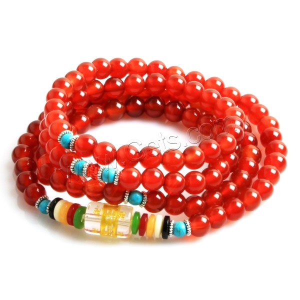 108 Abalorios Mala, Ágata roja, con Turquesa sintético & Cristal & Vidrio & Plástico & aleación de zinc, chapado, longitud diferente para la opción & La joyería budista & diverso tamaño para la opción & incrustacion de oro, 108PCs/Sarta, Vendido por Sarta