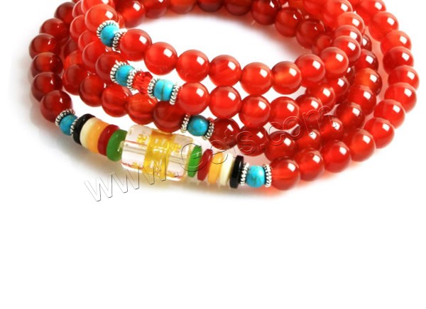 108 Abalorios Mala, Ágata roja, con Turquesa sintético & Cristal & Vidrio & Plástico & aleación de zinc, chapado, longitud diferente para la opción & La joyería budista & diverso tamaño para la opción & incrustacion de oro, 108PCs/Sarta, Vendido por Sarta