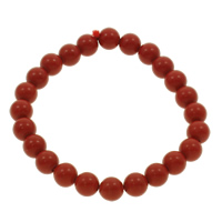 Synthetische Korallen Armbänder, rund, rot, 8mm, Länge:ca. 6 ZollInch, verkauft von Strang