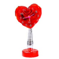 Relojoes Sobremesa para Decoración, Plástico PC, con aleación de zinc, Corazón, chapado en color de platina, con patrón de flores, Rojo, approx 140mm, Vendido por UD