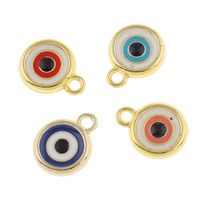 En alliage de zinc mal pendant des yeux, Plat rond, Placage de couleur d'or, motif de mauvais œil & émail, plus de couleurs à choisir, sans plomb et cadmium Environ 2mm, Vendu par PC