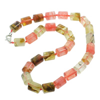 Gemstone Necklaces, zinc alloy lobster clasp, Column, natural Approx 15.5 Inch 