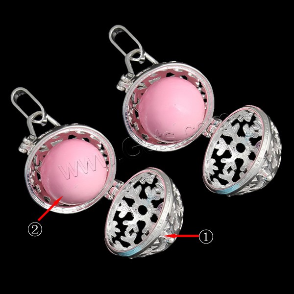 Bola pendentif boule, laiton, avec cloche en laiton, Rond, Placage, avec peint & avec strass & creux, plus de couleurs à choisir, protéger l'environnement, sans nickel, plomb et cadmium, 25x28x21mm, Trou:Environ 3x7mm, Vendu par PC