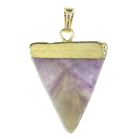 Amethyst Anhänger, mit Messing, Dreieck, goldfarben plattiert, Februar Birthstone & natürliche, 25x35x4mm, Bohrung:ca. 5x7mm, verkauft von PC