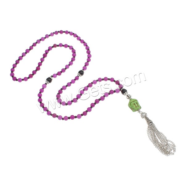 Buddhist Jewelry Necklace, Amethyst, with Synthetic Coral & Glass Seed Beads & Zinc Alloy, Buddha, natural, February Birthstone, 6.5mm, 15x20x9mm, Length:Approx 30 Inch, Sold By Strand