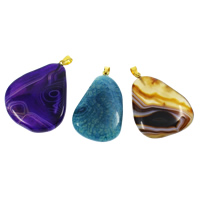 Pendentif Agate mixte, avec laiton caution, Placage de couleur d'or, mélangé - Environ Vendu par sac