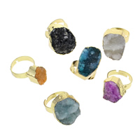 Agate bague en laiton, agate quartz de glace, avec laiton, Placage de couleur d'or, le style Druzy & réglable & mélangé - .5 îte, Vendu par boîte