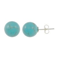 turquoise naturelle boucle d oreille dormeuse, argent pur puce boucle d'oreille, Rond Vendu par paire