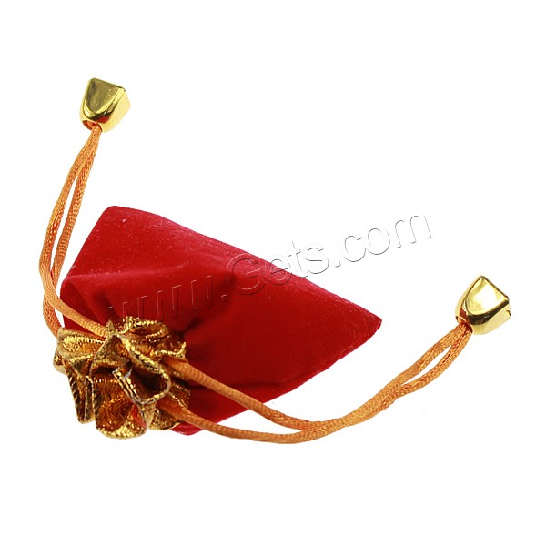 Sac cadeau velours, velours de coton, avec corde en nylon & Fibre de polyester & plastique, rectangle, Placage de couleur d'or, normes différentes pour le choix, rouge, Vendu par PC