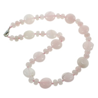 quartz rose collier, Alliage de zinc fermoir homard, Plat rond, naturel  Environ 17 pouce, Vendu par brin