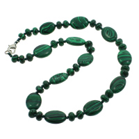 Collier en malachite, Alliage de zinc fermoir homard, ovale plat, synthétique Environ 17 pouce, Vendu par brin