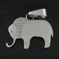 Edelstahl Tier Anhänger, 304 Edelstahl, Elephant, mit Strass, originale Farbe, 19x26x2.5mm, Bohrung:ca. 8.5x4.5mm, verkauft von PC