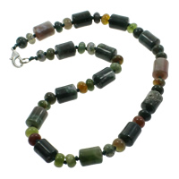 Gemstone Necklace, zinc alloy lobster clasp, Column, natural, multi-colored  Approx 17 Inch 