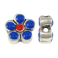 Abalorios de Aleación de Zinc en Forma Flor, chapado en color de plata, esmalte de doble cara & Cloisonné de imitación & ennegrezca, 8x8x3mm, agujero:aproximado 0.5mm, Vendido por UD