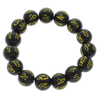 Wrist Mala, Glass, Round, Buddhist jewelry & om mani padme hum & gold accent, black Approx 7.5 Inch 